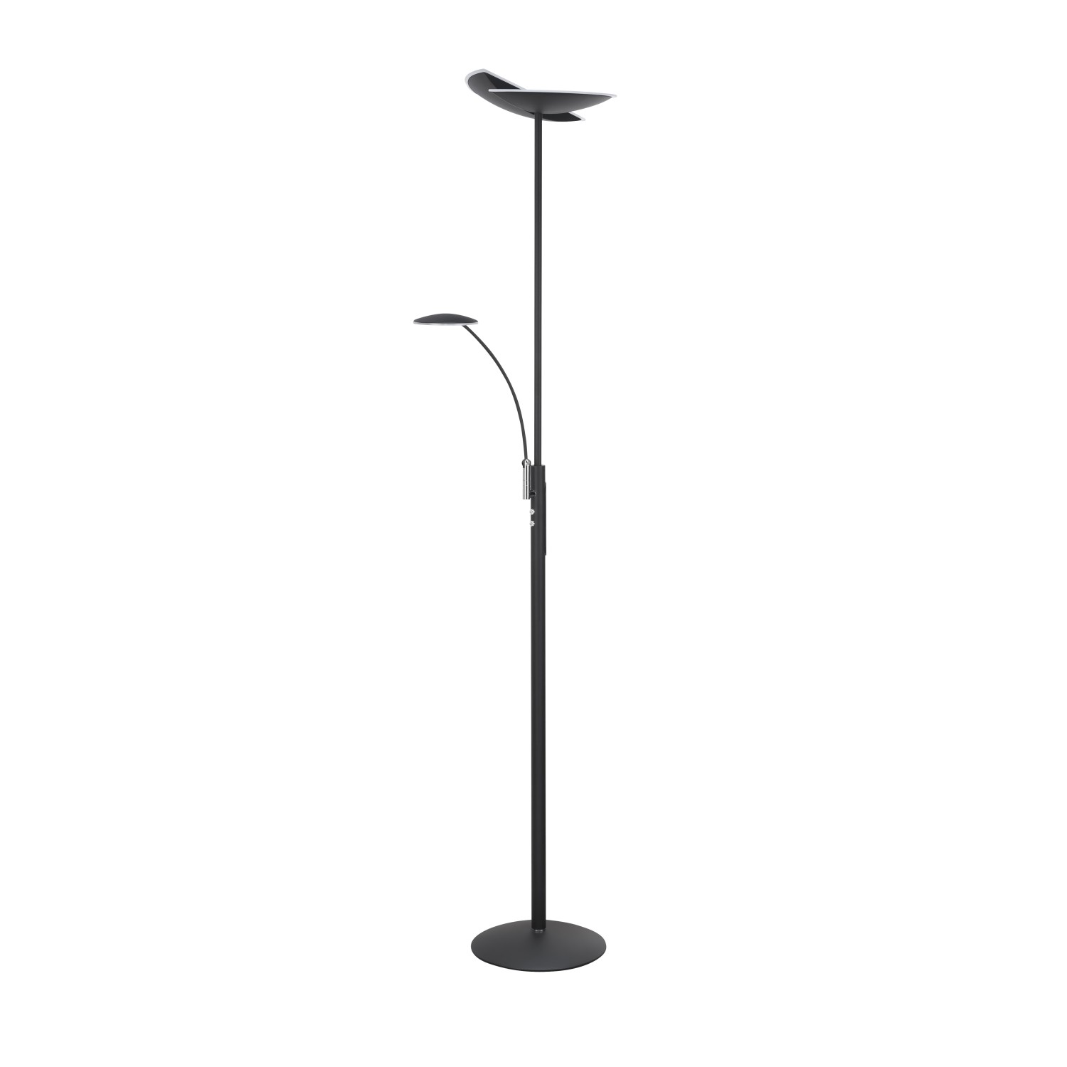 Vloerlamp Uplight Sapporo 30W/6W Led Zwart met Leesarm en dimmer EVI